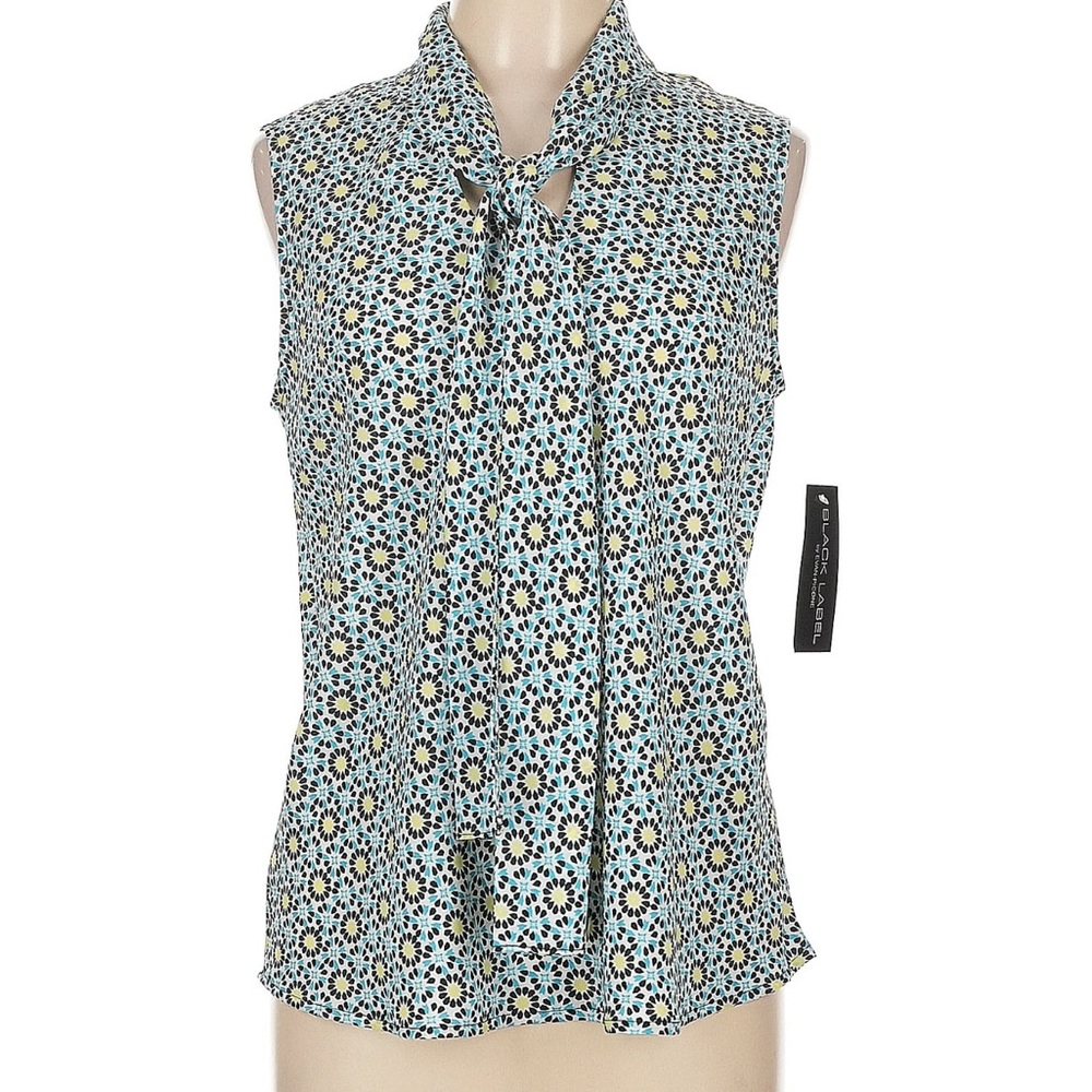 Black Label by Evan Picone Secretary-Tie Sleeveless Blouse
